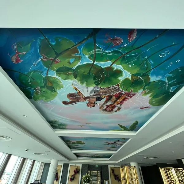 Kinara restaurant ceiling mural
